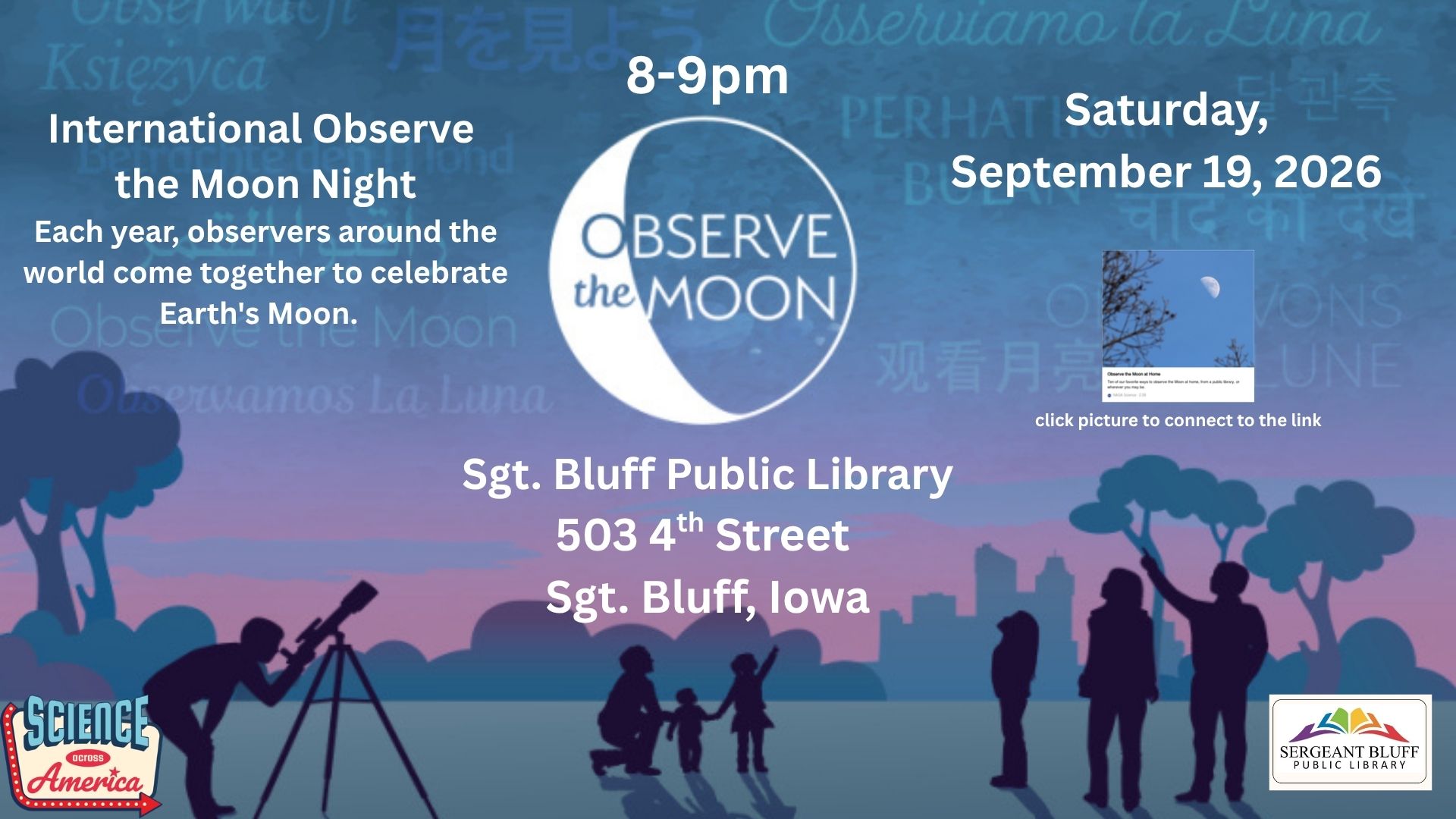 Save the Date September 19, 2026 You're invited! Observe the Moon with NASA. Each year, observers around the world come together to celebrate Earth's Moon through direct observations, hands-on act (1).jpg